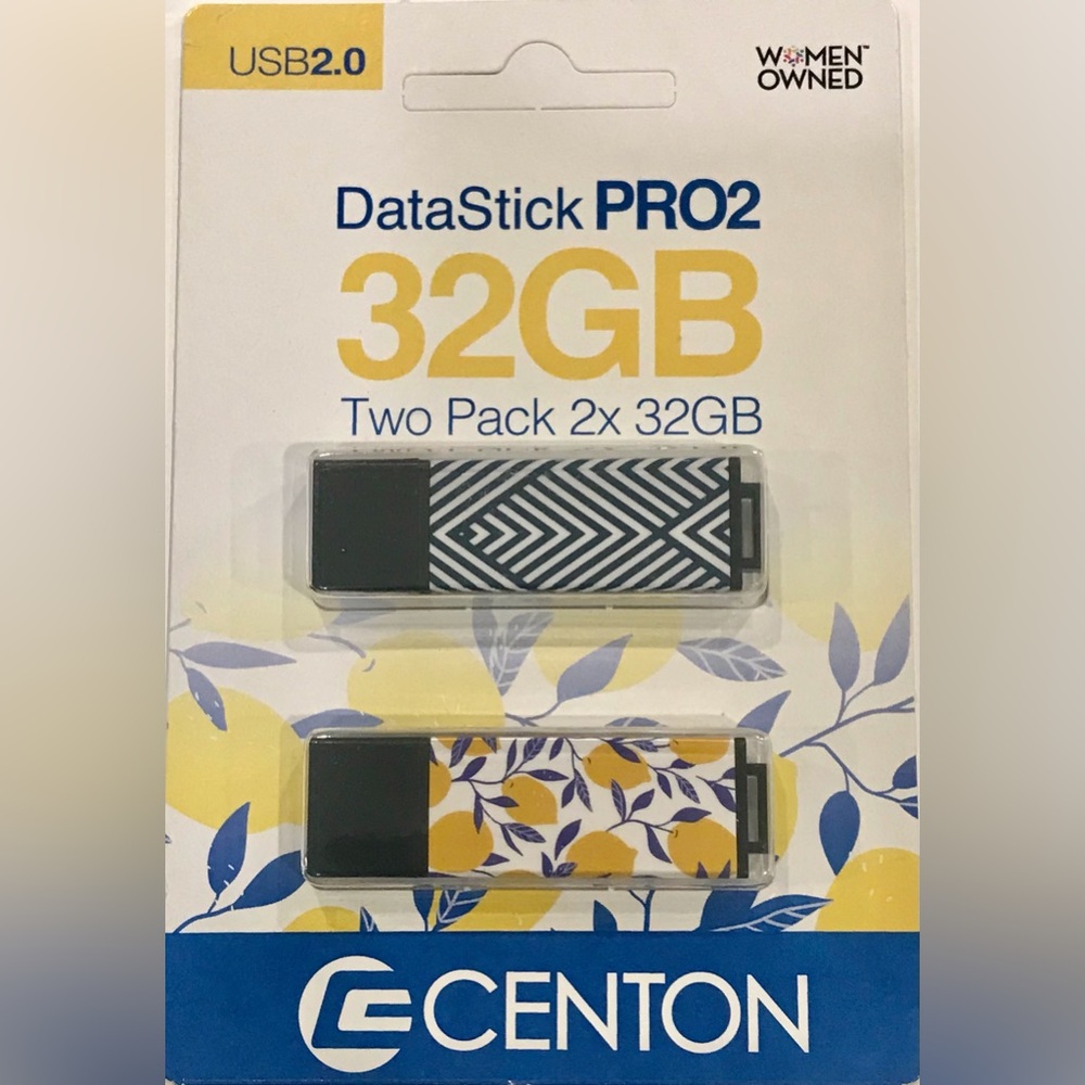 Centon DataStick Pro 2 64GB USB 2.0 Type-A Flash Drives, Abstract Blue/Lemon